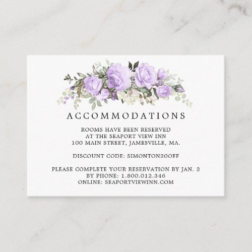Purple Rose Floral Wedding Accommodation Enclosure Card