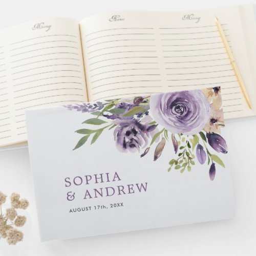 Purple Rose Floral Wedding Guest Book