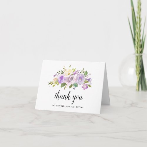 Purple Rose Floral Wedding Photo Thank You