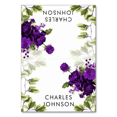 Purple Rose Floral Wedding  Place Cards