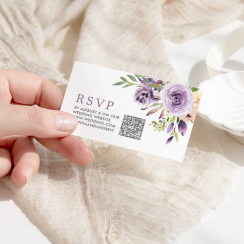 Purple Rose Floral Wedding QR Code RSVP Enclosure Card