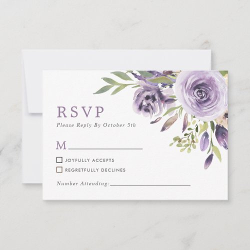 Purple Rose Floral Wedding RSVP Card