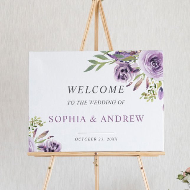 Purple Rose Floral Wedding Welcome Sign (Creator Uploaded)