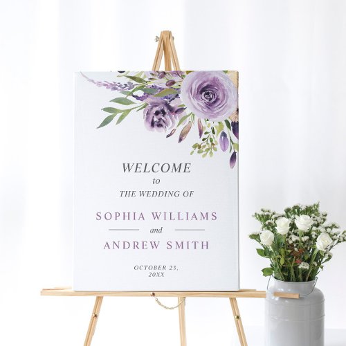 Purple Rose Floral Wedding Welcome Sign