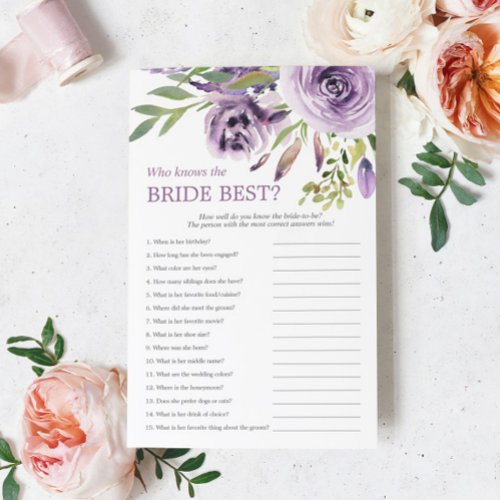 Purple Rose Floral Who Knows The Bride Best Game