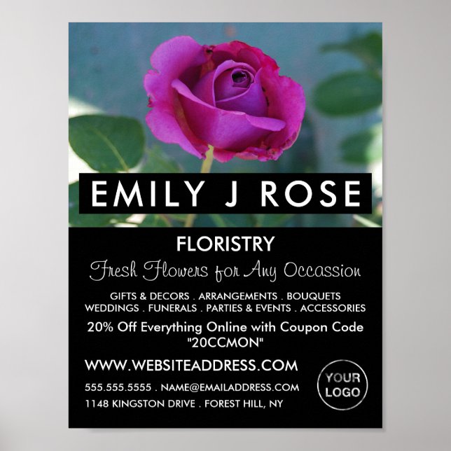 Purple Rose, Florist, Floristry Advertising Poster (Front)
