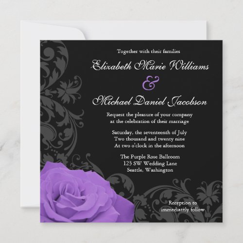 Purple Rose Flourish Wedding Invites
