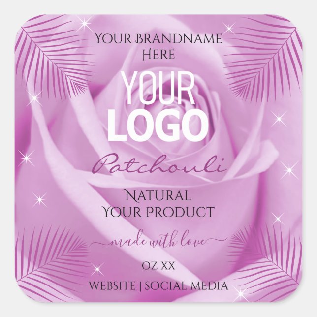 Purple Rose Flower Palm Leaves Product Labels Logo (Front)