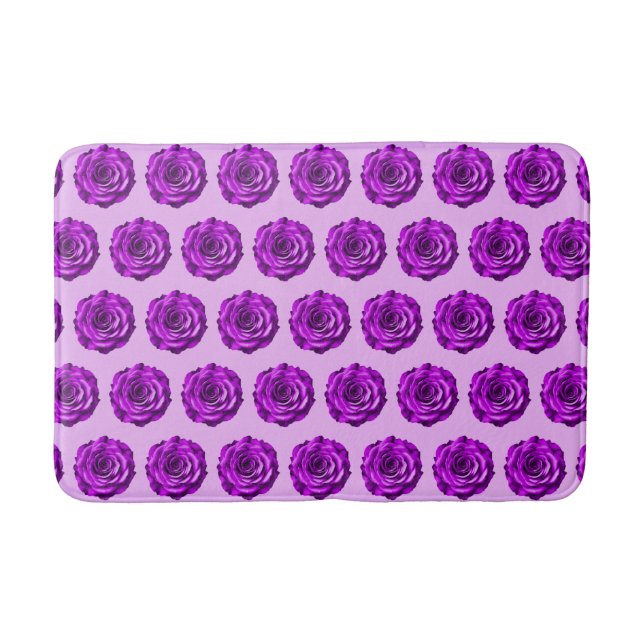 Purple Rose Flower Seamless Pattern on Bath Mat (Front)