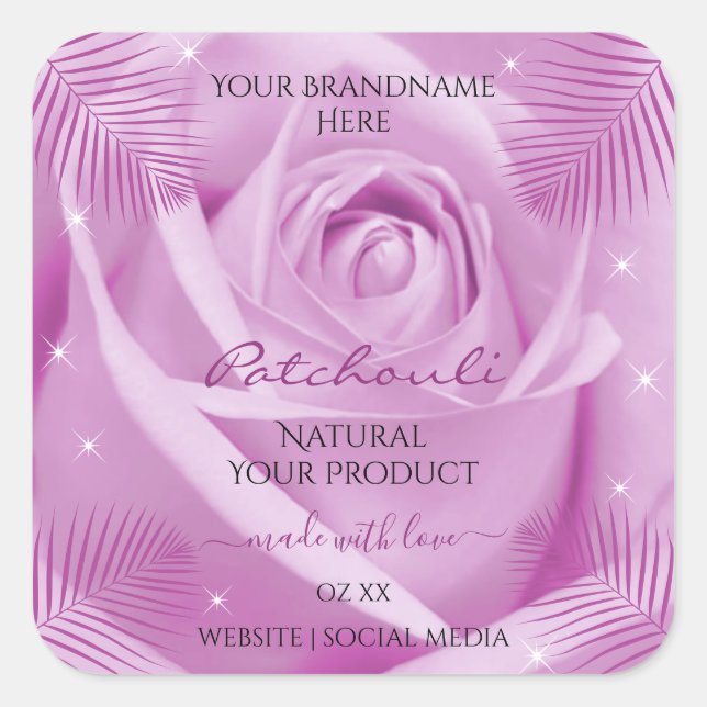Purple Rose Flower with Palm Leaves Product Labels (Front)