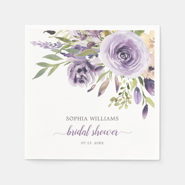 Purple Rose Flowers Bridal Shower Napkins (Front)