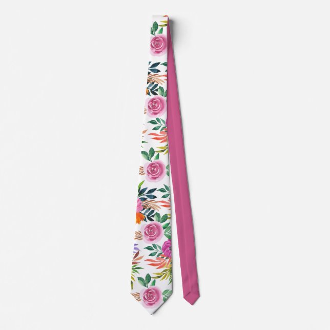 Purple Rose Flowers Floral Pattern Neck Tie (Front)