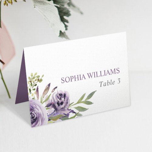 Purple Rose Flowers Wedding Table Card