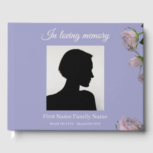 Purple rose funeral guest book