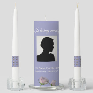 Purple rose funeral memorial pillar/ taper unity candle set