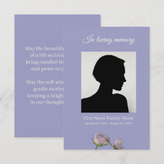 Purple rose funeral prayer card