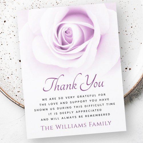 Purple rose funeral sympathy thank you card