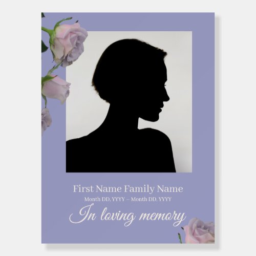 Purple rose funeral welcome sign foam bord