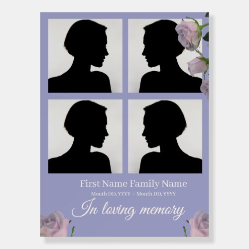 Purple rose funeral welcome sign foam bord collage