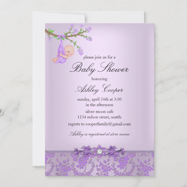 Purple Rose Garden Baby Shower Invitation (Front)