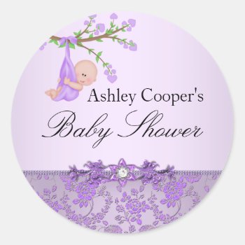 Purple Rose Garden Baby Shower Sticker by ExclusiveZazzle at Zazzle