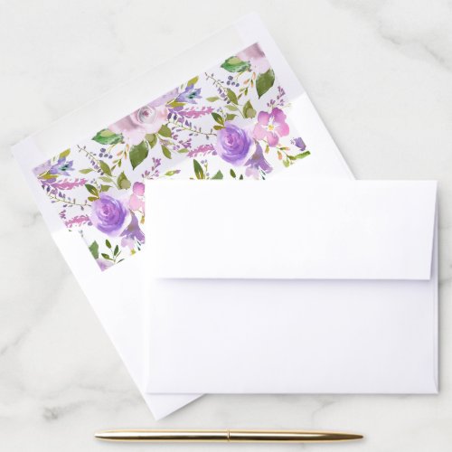 Purple Rose Garden Floral Watercolor Pattern Envelope Liner