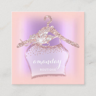 Purple Rose Glitter Diamond Cloth Hanger Boutique Square Business Card