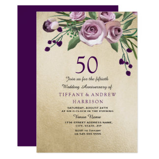 Purple Rose Gold 50th Wedding Anniversary Invite