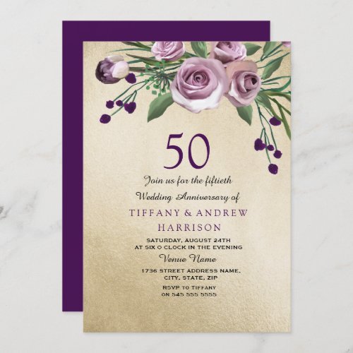 Purple Rose Gold 50th Wedding Anniversary Invite