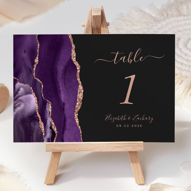 Purple Rose Gold Agate Dark Wedding Table Number (Creator Uploaded)