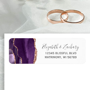 Purple Rose Gold Agate Wedding Return Address Label