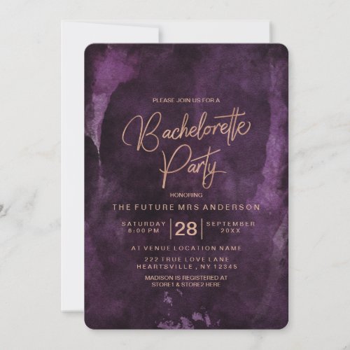 Purple  Rose Gold Bachelorette Party Invitation