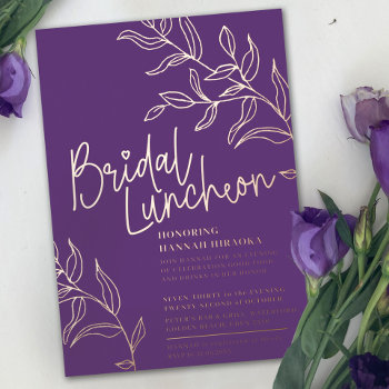 Purple Rose Gold Branch Of Leaves Bridal Luncheon Foil Invitation by mylittleedenweddings at Zazzle