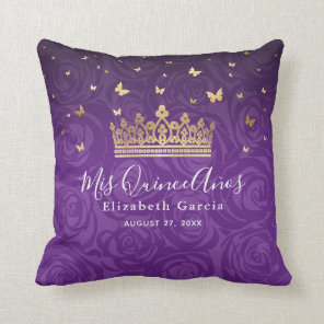 Purple Rose Gold Crown Quinceanera Mis Quince Anos Throw Pillow