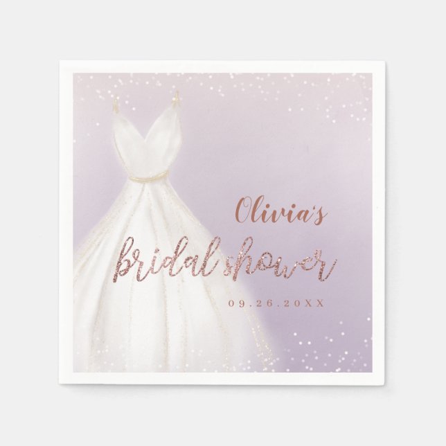 Purple Rose Gold Elegant Dress Bridal Shower Napkins (Front)