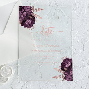 Purple Rose Gold Floral Wedding Save the Date