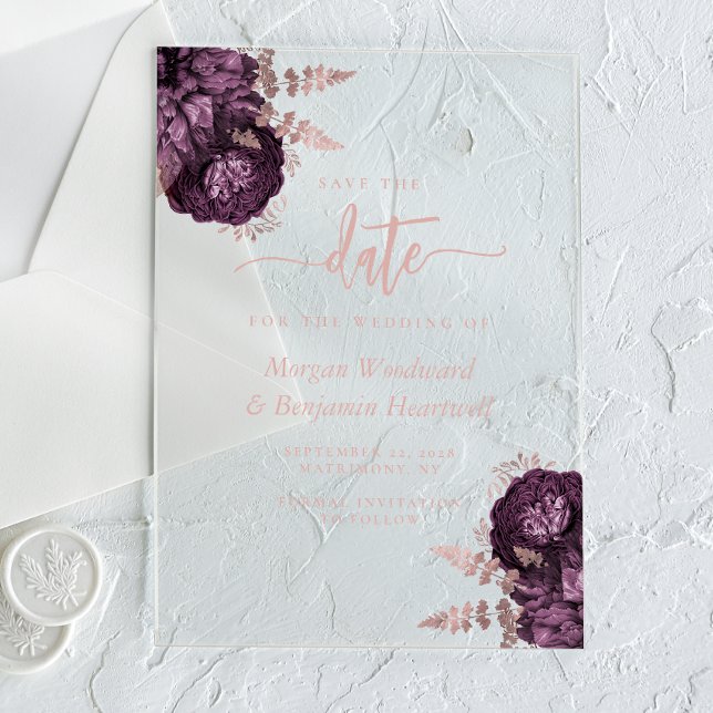 Purple Rose Gold Floral Wedding Save the Date (Creator Uploaded)