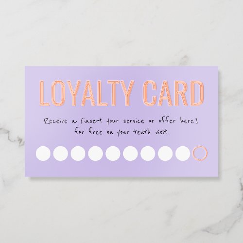 Purple Rose Gold Foi Ten Visits Loyalty Punch Card