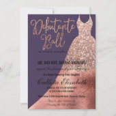 Purple Rose Gold Glitter Dress Debutante Dance Invitation (Front)