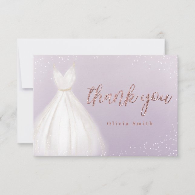 Purple rose gold glitter dress quinceañera thank you card (Front)