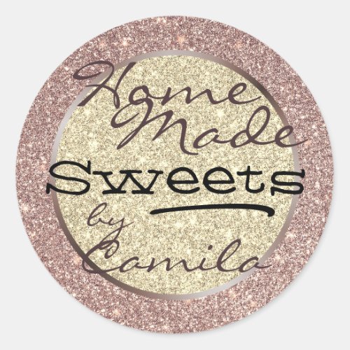 Purple Rose Gold Glitter Home Made Homemade Text Classic Round Sticker