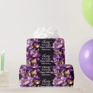 Purple rose gold happy birthday personalized wrapping paper