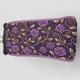 Purple Rose Gold Luxurious Floral Design Golf Head Cover