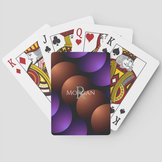 Purple & Rose Gold Semi-Circles, Name Monogram Poker Cards (Back)