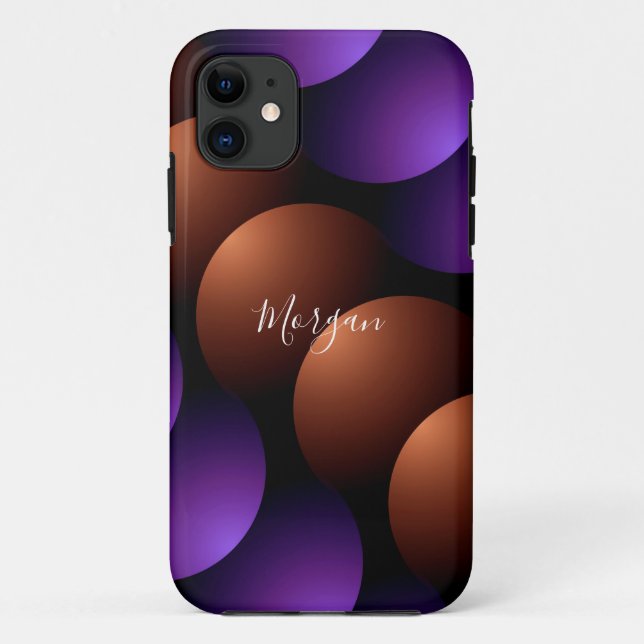 Purple & Rose Gold Semi-Circles, Name White Script Case-Mate iPhone Case (Back)