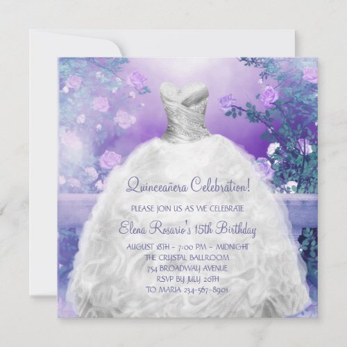 Purple Rose Lavender Purple Quinceanera Personalized Invitation