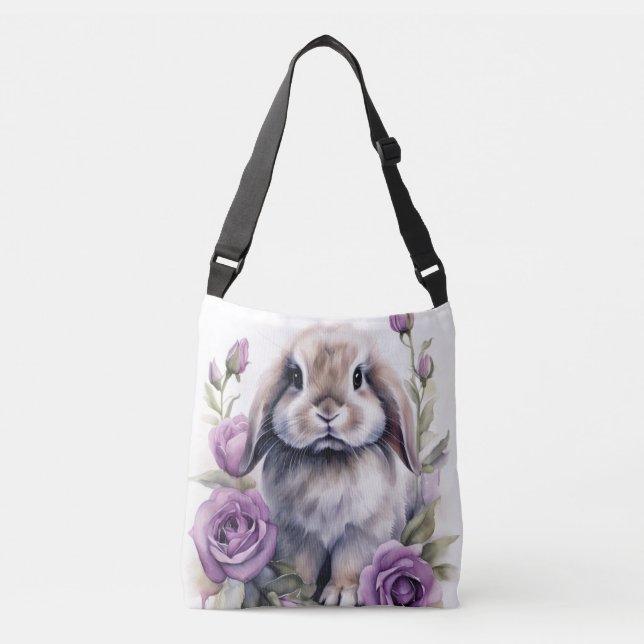 Purple Rose Lop Bunny Rabbit Crossbody Bag (Front)