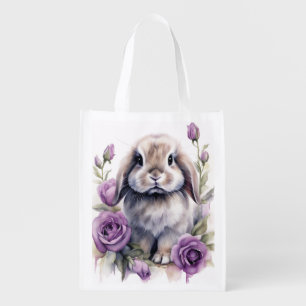 Purple Rose Lop Bunny Rabbit Grocery Bag