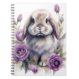 Purple Rose Lop Bunny Rabbit Notebook