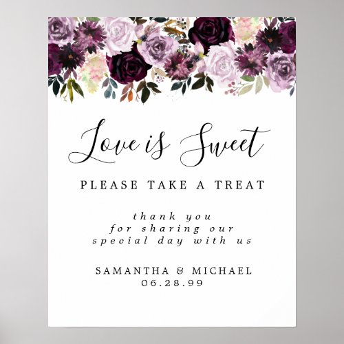 Purple Rose Love is Sweet Wedding Dessert Bar Sign